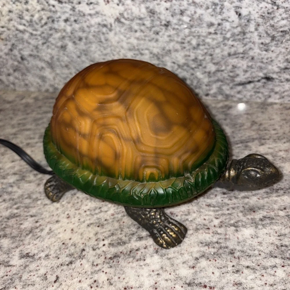 Turtle Lamp with Amber Color Shell Metal Base Tortoise Night Light